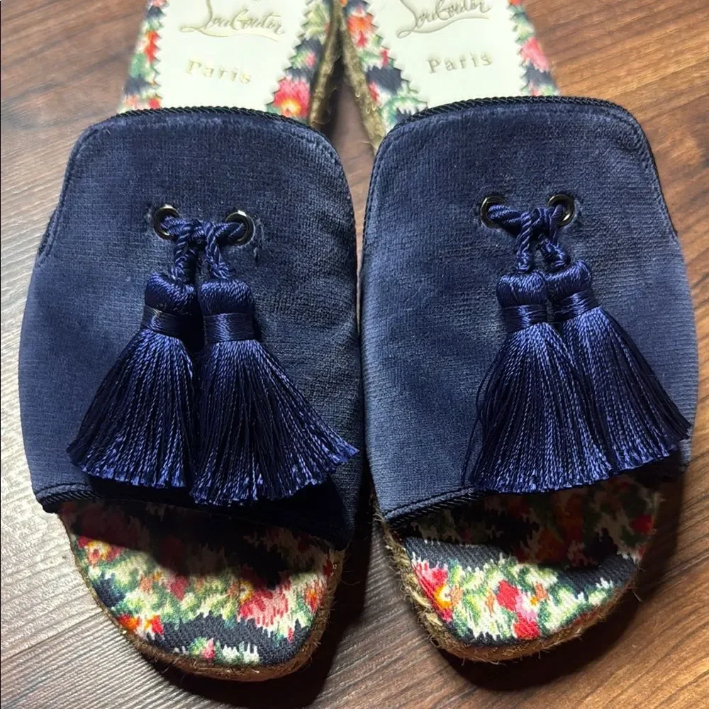 Christian Louboutin Dark Blue Espadrilles with Floral Insole